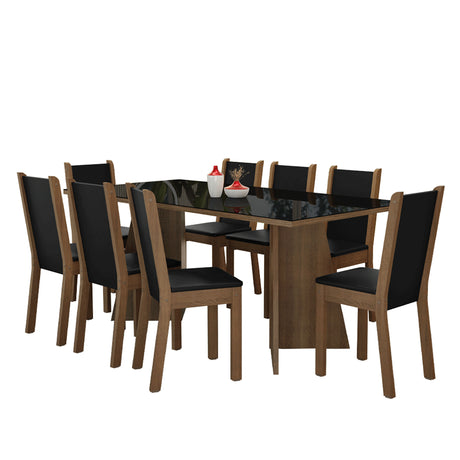Juego de comedor Justine Marrón y Negro 180x79cm Rectangular de Ocho Puestos con Ocho Sillas - COMEDORES | Bylmo