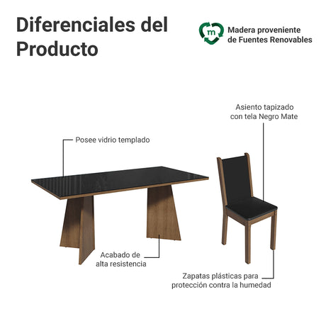 Juego de comedor Justine Marrón y Negro 180x79cm Rectangular de Ocho Puestos con Ocho Sillas - COMEDORES | Bylmo
