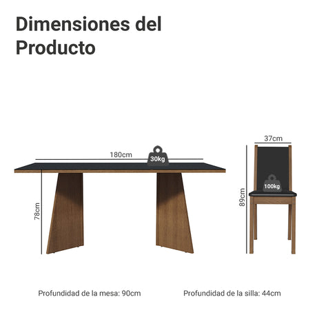 Juego de comedor Justine Marrón y Negro 180x79cm Rectangular de Ocho Puestos con Ocho Sillas - COMEDORES | Bylmo
