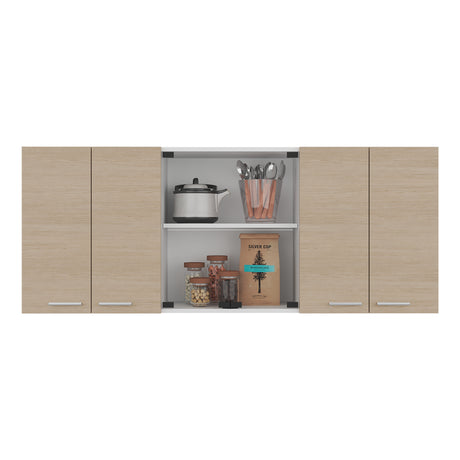 Mueble Superior de Cocina Blanco y Cartagena 150x60cm con Seis Puertas con Locero - MUEBLES SUPERIORES DE COCINA | Bylmo