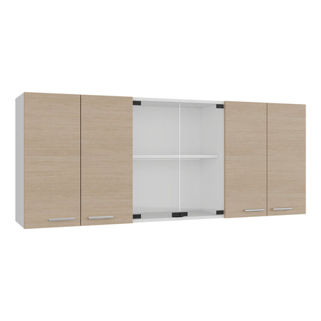Mueble Superior de Cocina Blanco y Cartagena 150x60cm con Seis Puertas con Locero - MUEBLES SUPERIORES DE COCINA | Bylmo