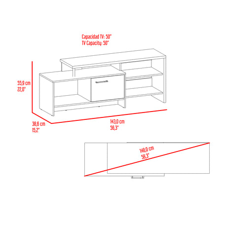 Mesa para TV Bengala Fresno 56x143cm Para TV Hasta 50 Pulgadas con Un Cajón - MUEBLES DE TV | Bylmo