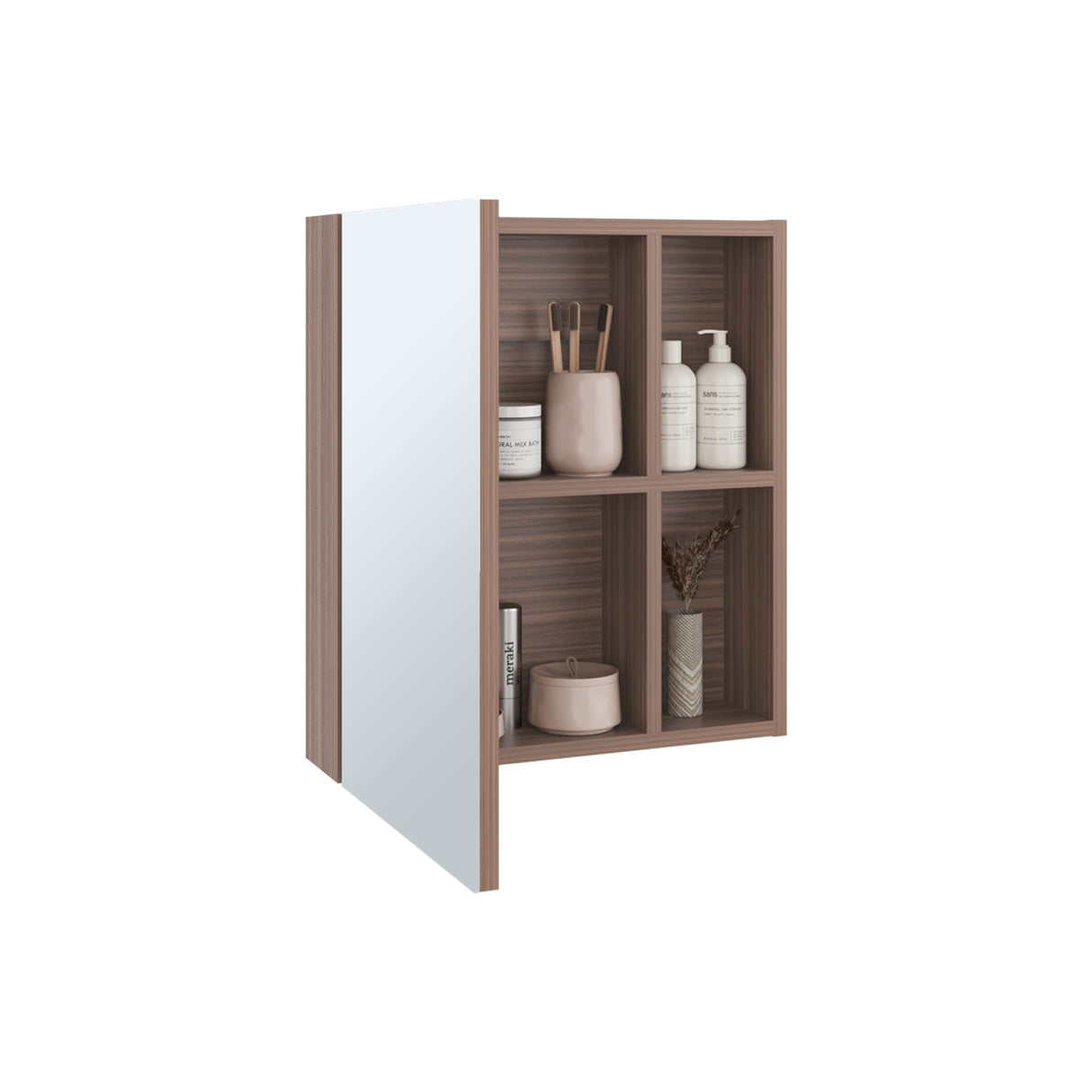 Gabinete de Baño Labelle Avellana 45x49.7cm Cuadrado con Espejo y con Tres Entrepaños - GABINETES DE BANHO | Bylmo