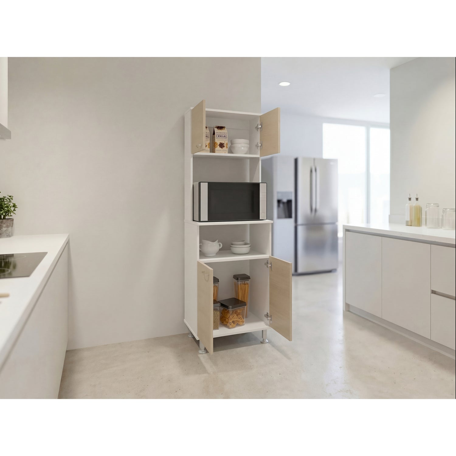 Alacena Fenix Blanco y Cartagena 54x160cm sin Cajones y con Cuatro Puertas - ALACENAS Y MUEBLES MICROONDAS | Bylmo