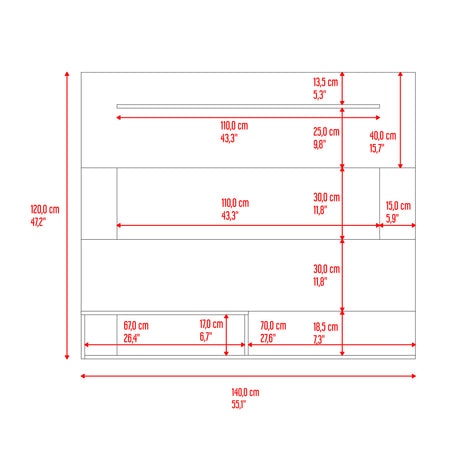 Panel de TV Beijint Avellana 140x120cm Para TV Hasta 55 Pulgadas sin Cajones - MUEBLES DE TV | Bylmo
