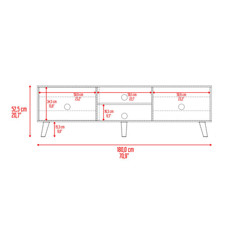 Rack de TV Cincinnati Avellana 180x52.5cm Para TV Hasta 70 Pulgadas con Un Cajón con Ranuras para Cables y con Patas - MUEBLES DE TV | Bylmo