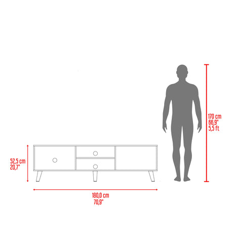 Rack de TV Cincinnati Avellana 180x52.5cm Para TV Hasta 70 Pulgadas con Un Cajón con Ranuras para Cables y con Patas - MUEBLES DE TV | Bylmo