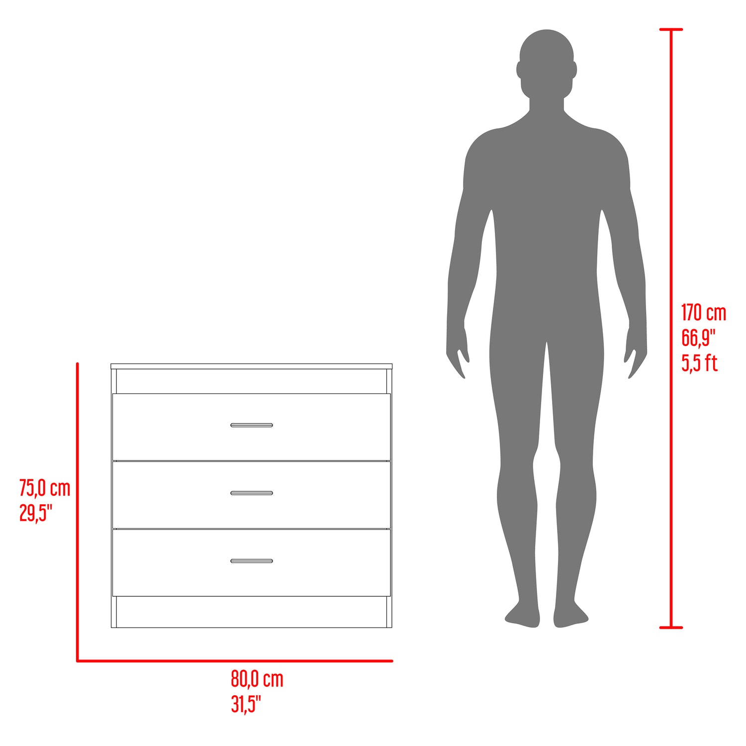 Cómoda Melia Cartagena y Blanco 80x75cm De Tres Hileras con Tres Cajones y con Espacio para TV - CAJONERAS Y COMODAS | Bylmo