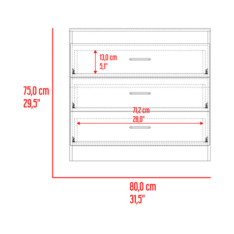 Cómoda Melia Cartagena y Blanco 80x75cm De Tres Hileras con Tres Cajones y con Espacio para TV - CAJONERAS Y COMODAS | Bylmo