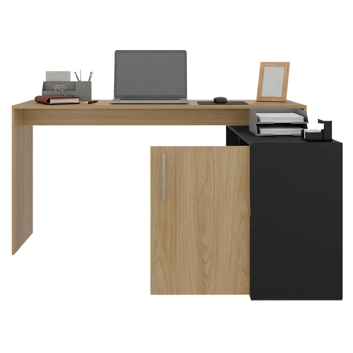 Escritorio en L Bilbao Fresno y Wengue 151.5x116.5cm sin Cajones y con Organizador de Libros - ESCRITORIOS | Bylmo