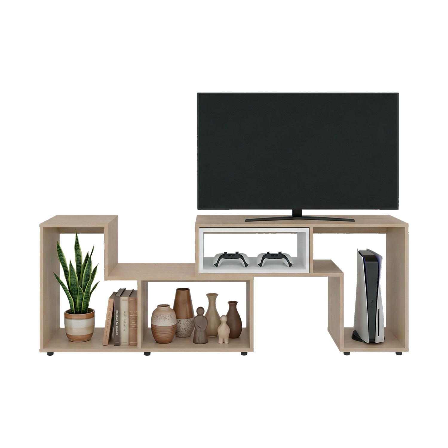 Rack de TV Zembrano Cartagena y Blanco 160x54.5cm para TV Hasta 40 Pulgadas y con Cuatro Compartimientos - MUEBLES DE TV | Bylmo