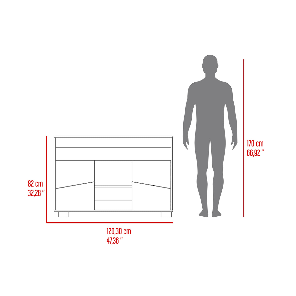 Arrimo Fraktal Fresno 120.3x82cm sin Cajones y con Siete Compartimientos - BIFES Y ARRIMOS | Bylmo