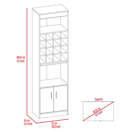 Bar Kava Avellana 51x180cm con Un Cajón y con Dieciséis Portabotellas - BARES | Bylmo