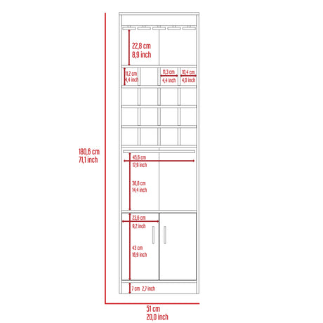 Bar Kava Avellana 51x180cm con Un Cajón y con Dieciséis Portabotellas - BARES | Bylmo