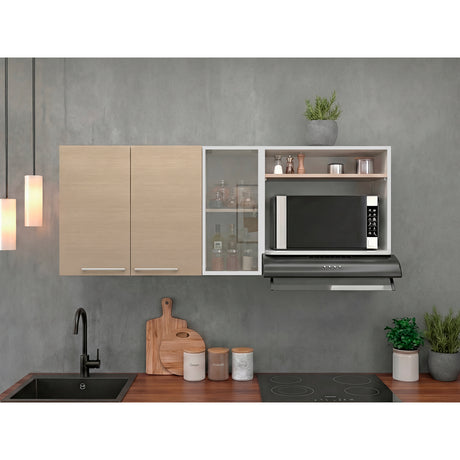Mueble Superior de Cocina Gina Cartagena 150x60.2cm con Dos Puertas con Locero y con Espacio para Microondas - MUEBLES SUPERIORES DE COCINA | Bylmo