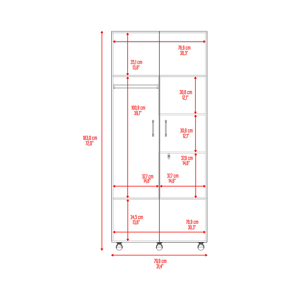 Closet Iko Cartagena y Blanco 80x182.5cm sin Cajones con 2 Entrepaños - CLOSETS | Bylmo