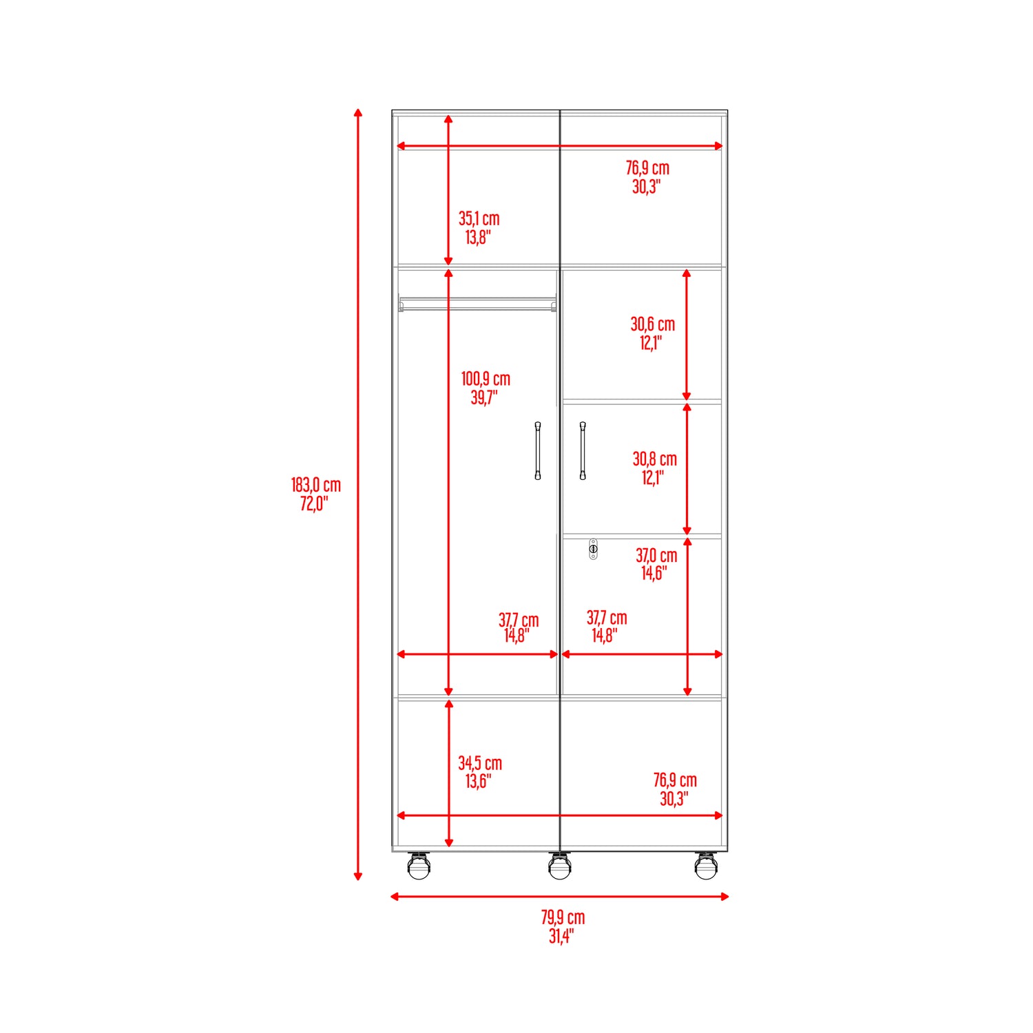 Closet Iko Cartagena y Blanco 80x182.5cm sin Cajones con 2 Entrepaños - CLOSETS | Bylmo