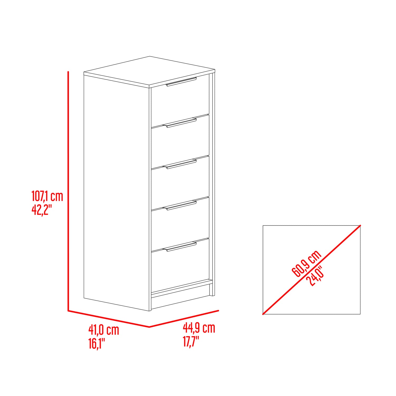 Cómoda Kaia Cartagena y Blanco 45x107.8cm De Cinco Hileras con Cinco Cajones - CAJONERAS Y COMODAS | Bylmo