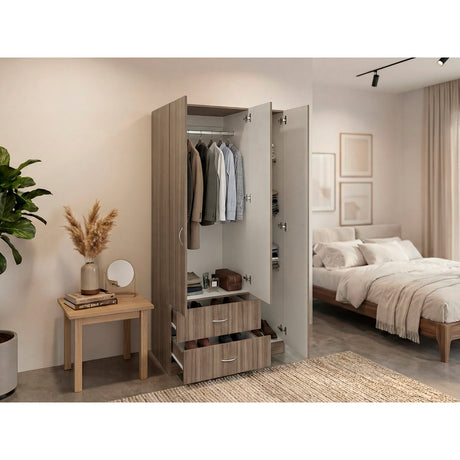 Closet Austral Avellana 90x180cm con 2 Cajones con 3 Entrepaños - CLOSETS | Bylmo