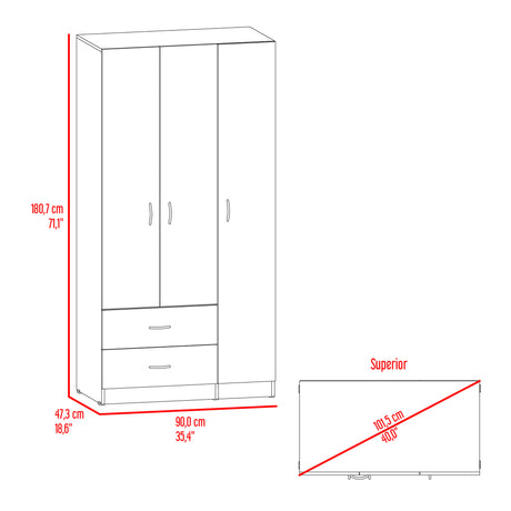 Closet Austral Avellana 90x180cm con 2 Cajones con 3 Entrepaños - CLOSETS | Bylmo
