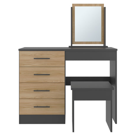 Tocador Kaia Wengue y Fresno 100x126.7cm con Cuatro Cajones y con Espejo - TOCADORES | Bylmo