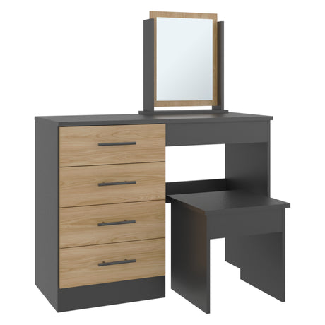 Tocador Kaia Wengue y Fresno 100x126.7cm con Cuatro Cajones y con Espejo - TOCADORES | Bylmo