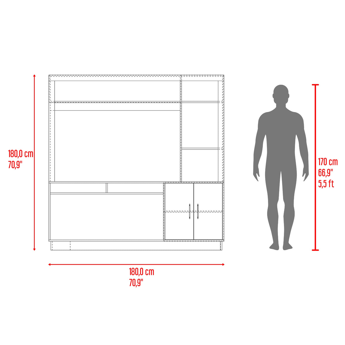 Centro de Entretenimiento Cantabria Cartagena 180x180cm Para TV Hasta 55 Pulgadas con Un Cajón - MUEBLES DE TV | Bylmo