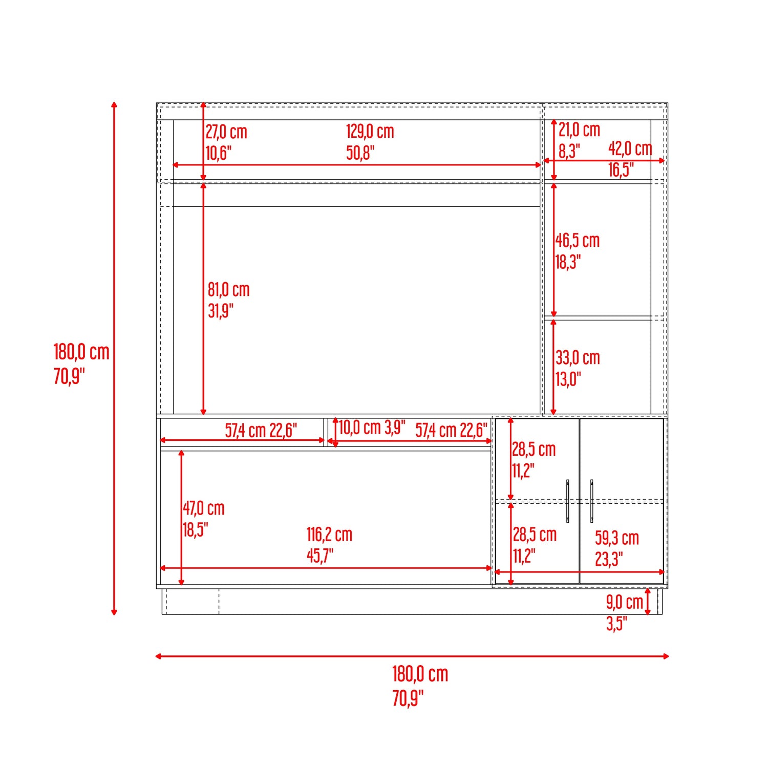 Centro de Entretenimiento Cantabria Cartagena 180x180cm Para TV Hasta 55 Pulgadas con Un Cajón - MUEBLES DE TV | Bylmo