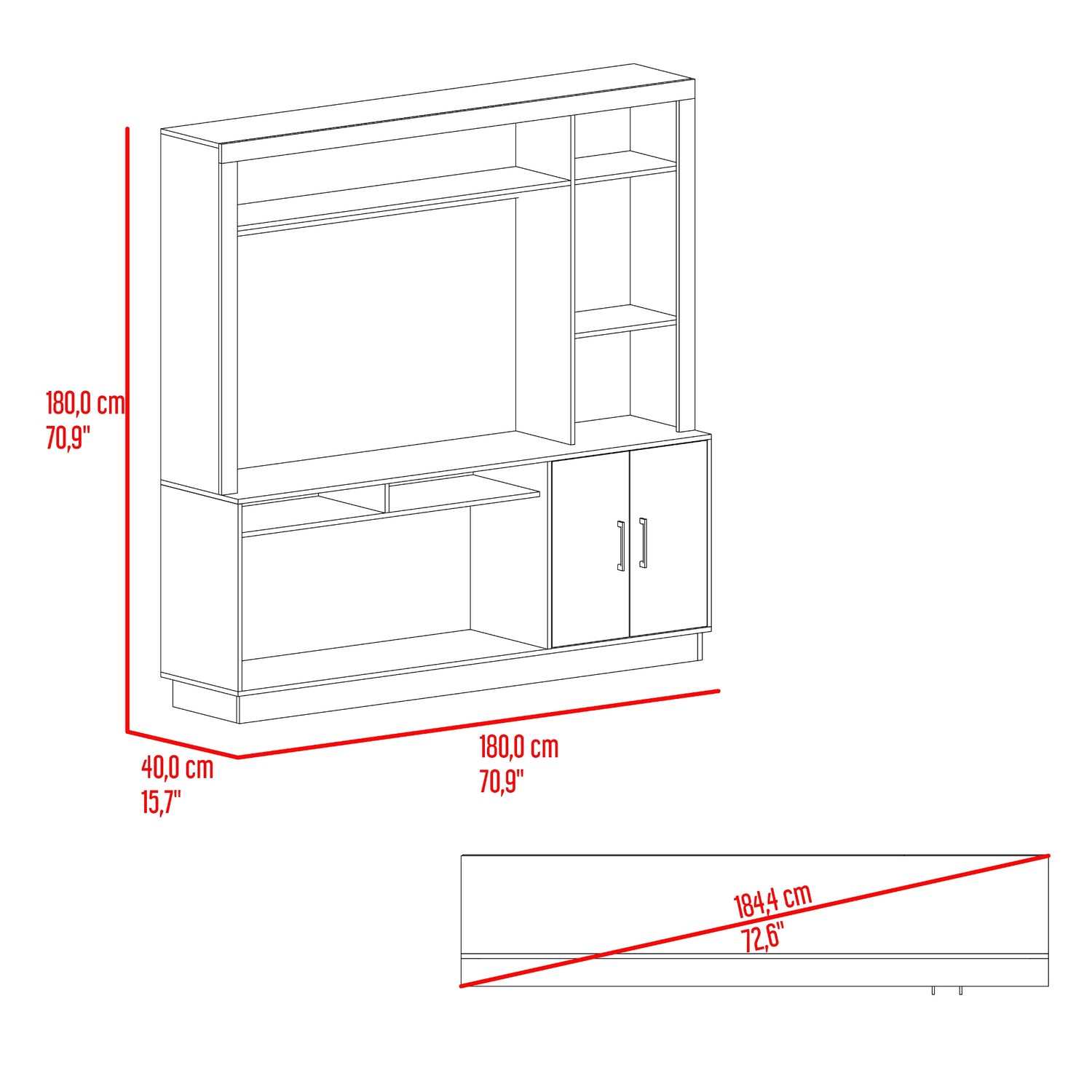 Centro de Entretenimiento Cantabria Cartagena 180x180cm Para TV Hasta 55 Pulgadas con Un Cajón - MUEBLES DE TV | Bylmo
