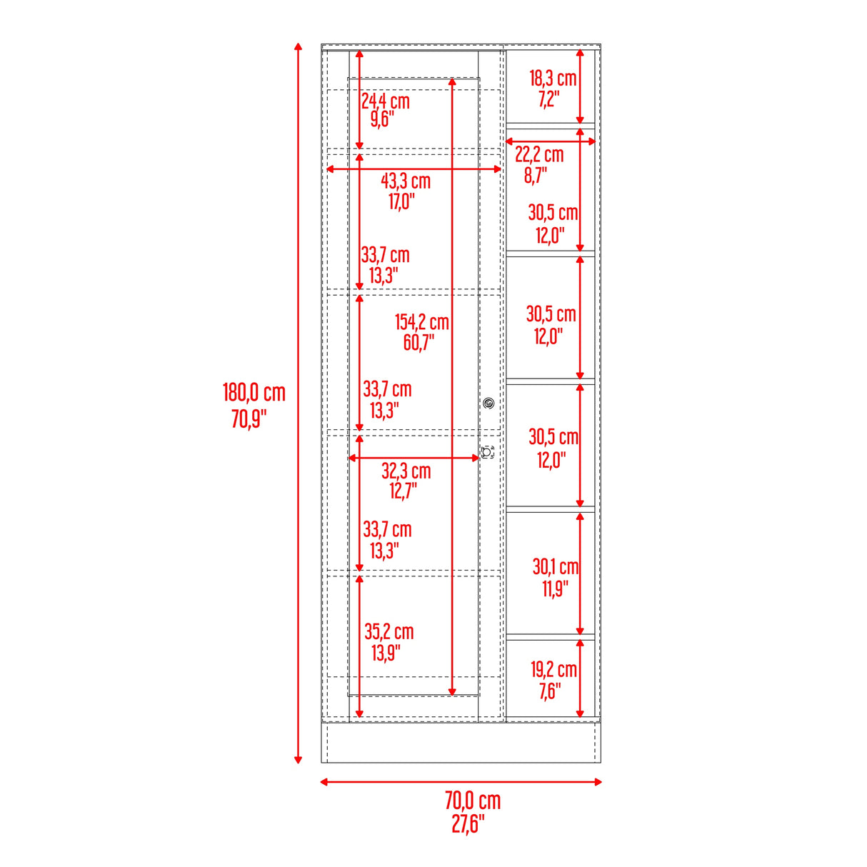 Closet Woman Fresno 70x180.7cm sin Cajones con 9 Entrepaños con Espejo - CLOSETS | Bylmo