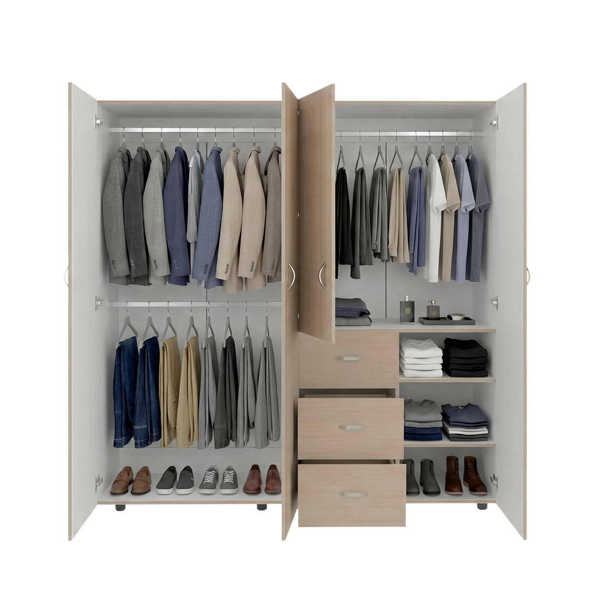 Closet Harlem Cartagena y Blanco 180 cm con Cuatro Puertas y Tres Cajones - CLOSETS | Bylmo