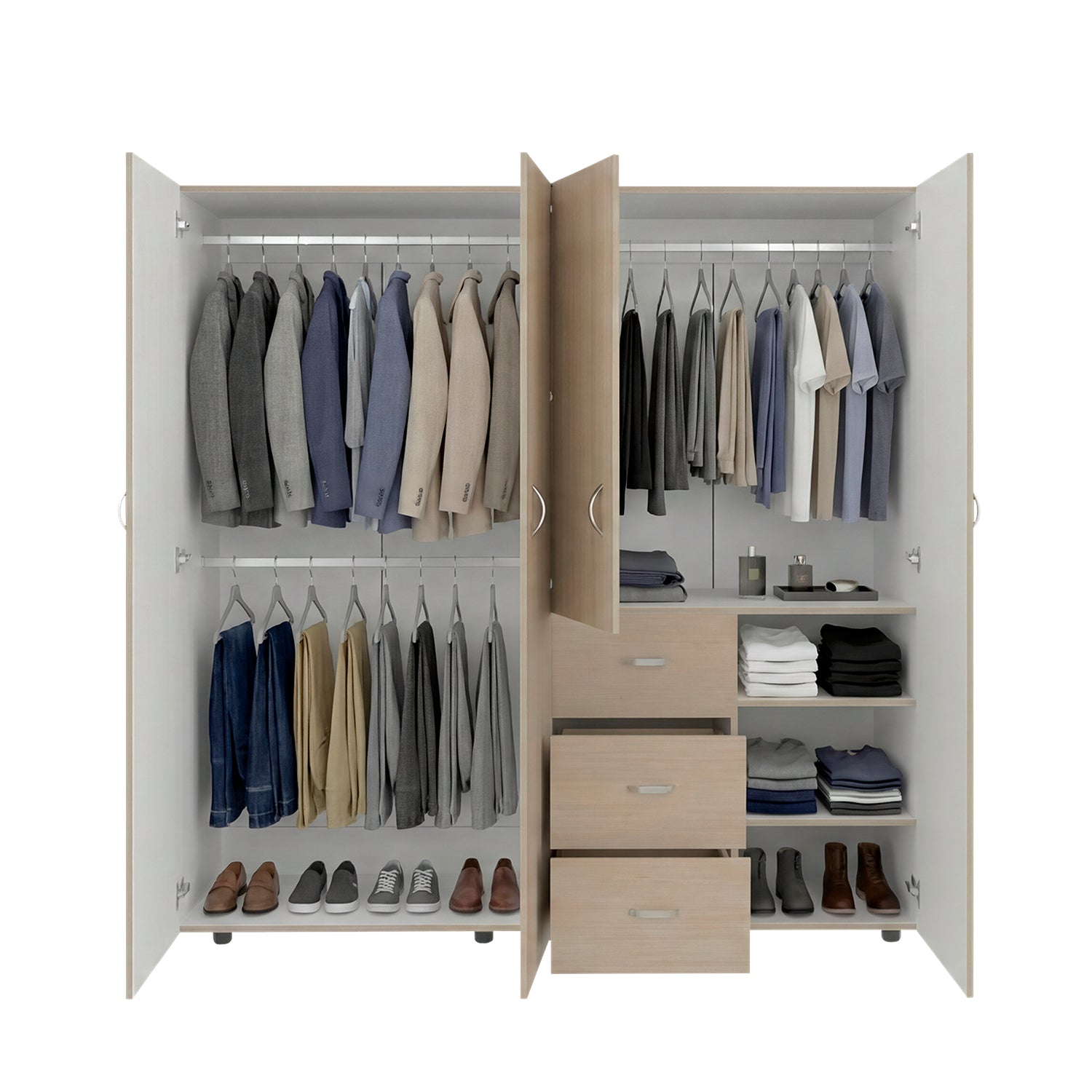 Closet Harlem Cartagena y Blanco 180 cm con Cuatro Puertas y Tres Cajones - CLOSETS | Bylmo