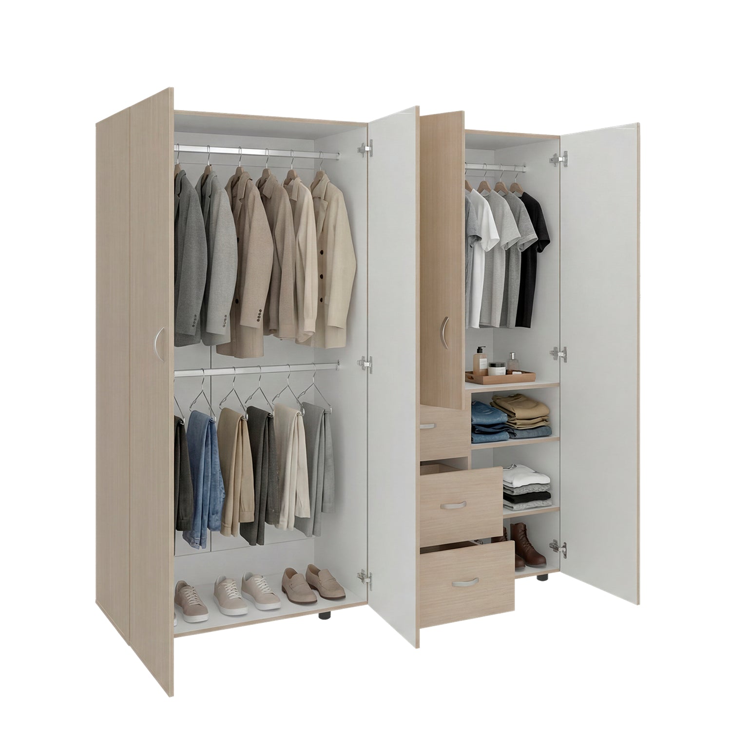 Closet Harlem Cartagena y Blanco 180 cm con Cuatro Puertas y Tres Cajones - CLOSETS | Bylmo