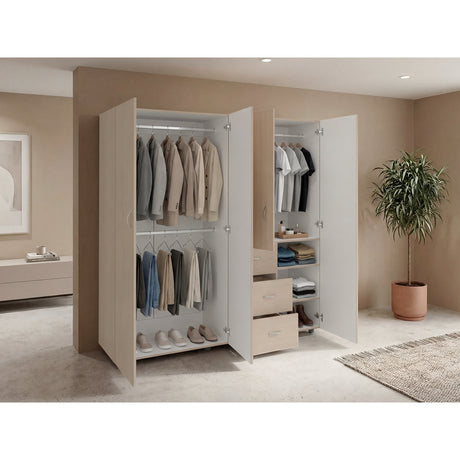 Closet Harlem Cartagena y Blanco 180 cm con Cuatro Puertas y Tres Cajones - CLOSETS | Bylmo