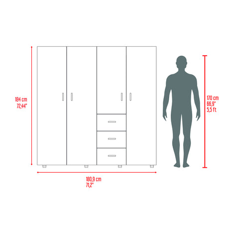 Closet Harlem Cartagena y Blanco 180 cm con Cuatro Puertas y Tres Cajones - CLOSETS | Bylmo