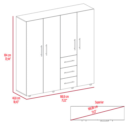 Closet Harlem Cartagena y Blanco 180 cm con Cuatro Puertas y Tres Cajones - CLOSETS | Bylmo