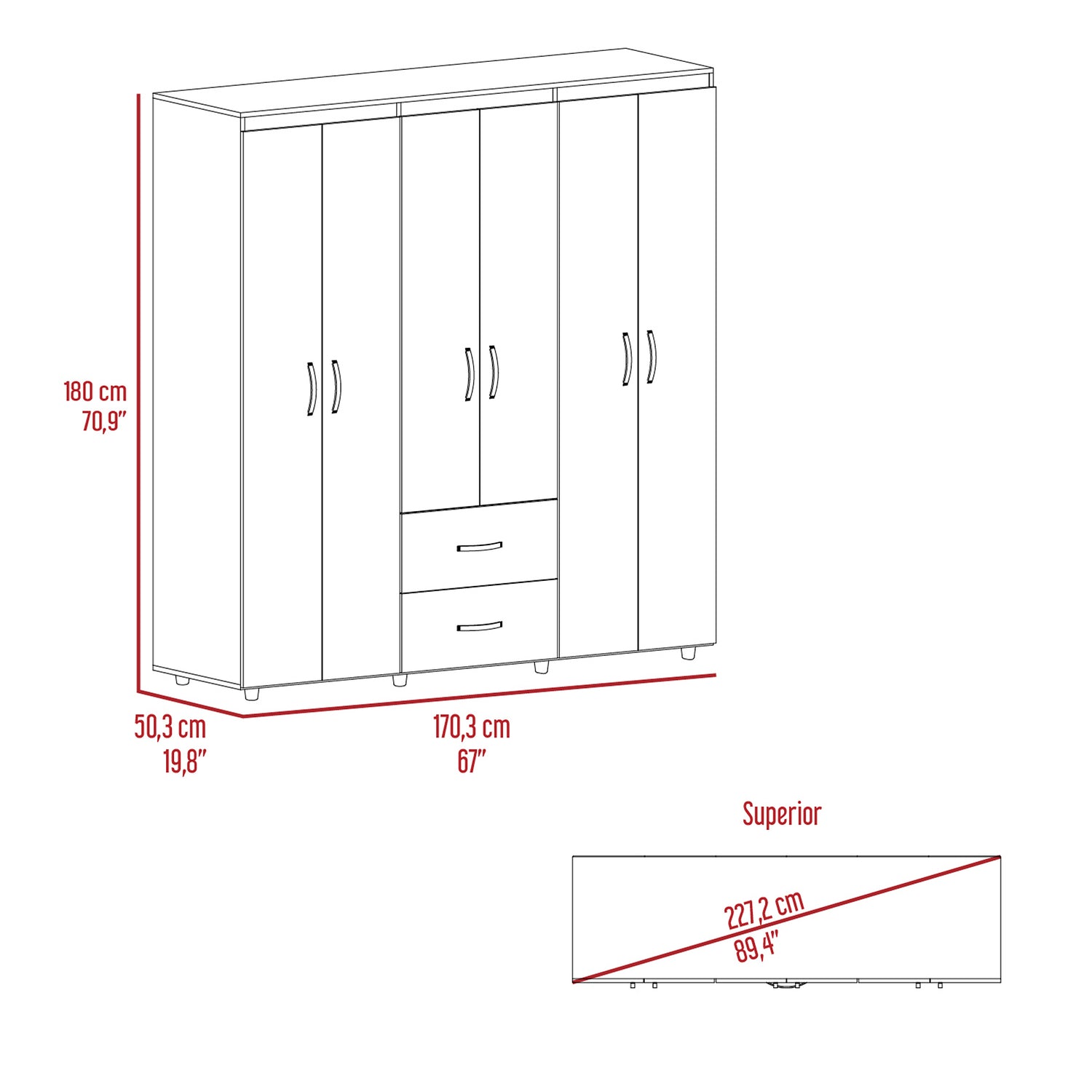 Closet Bariloche Cartagena 170x180cm con 2 Cajones con 4 Entrepaños - CLOSETS | Bylmo
