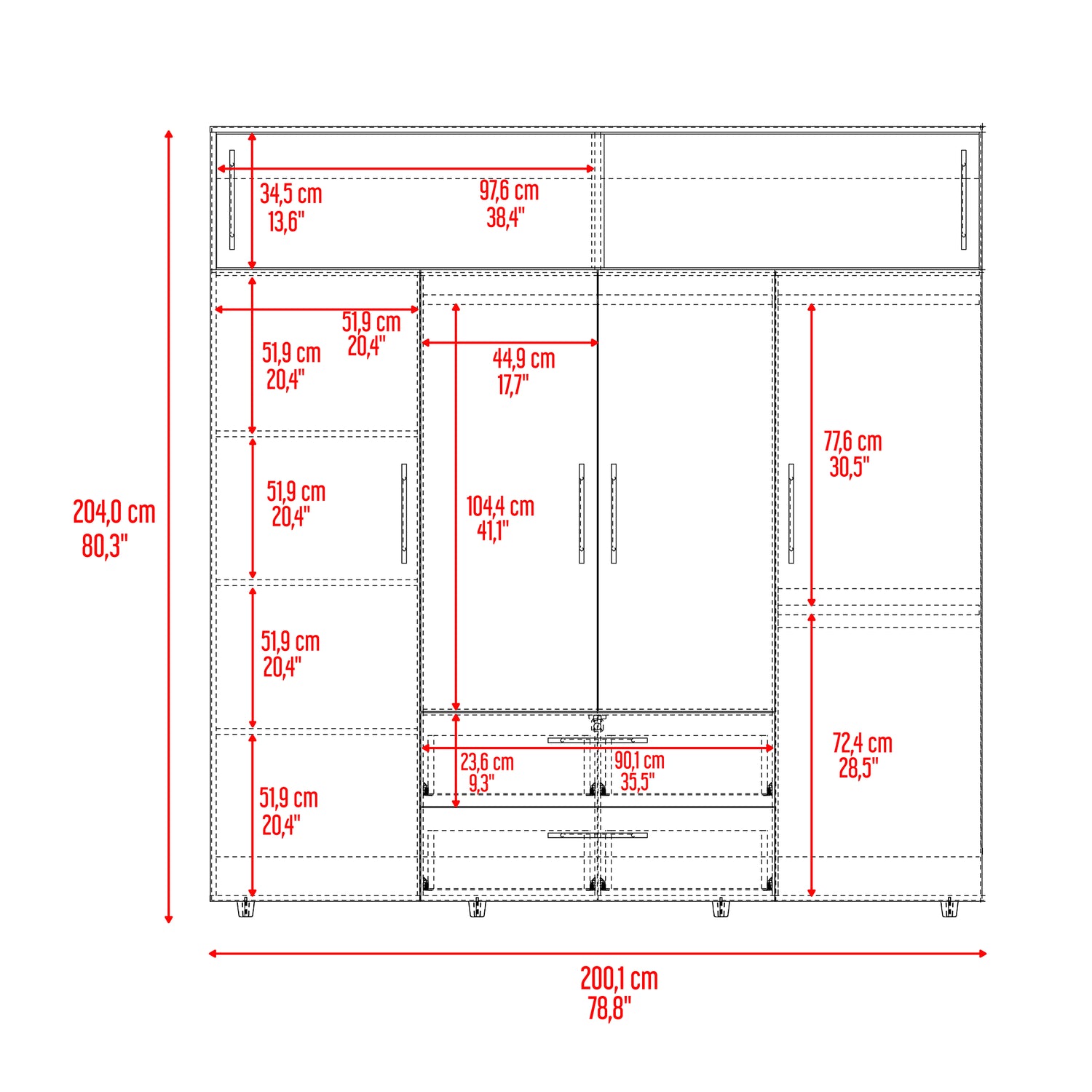 Closet Luque Cartagena y Blanco 200x204cm con 3 Cajones con 3 Entrepaños - CLOSETS | Bylmo