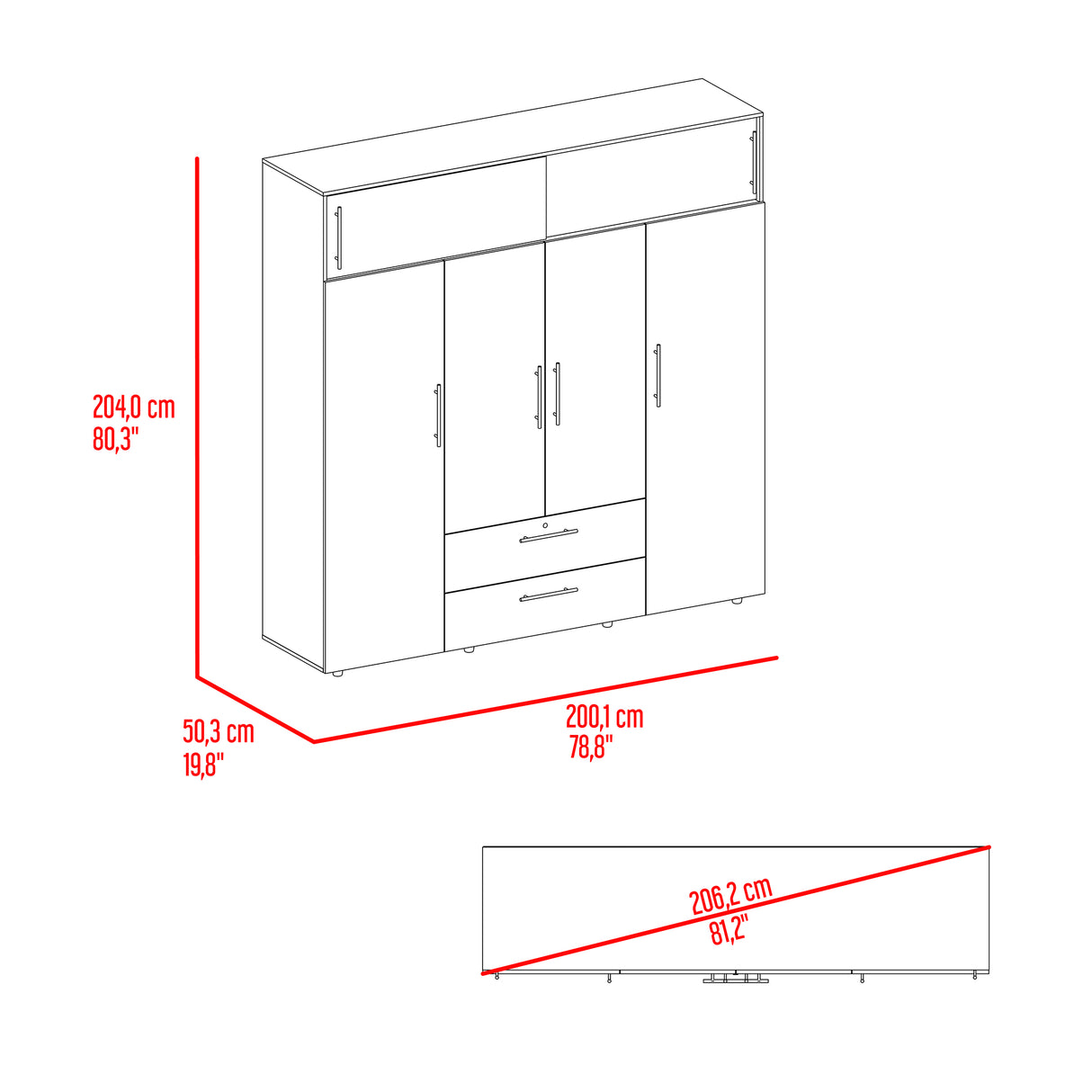 Closet Luque Cartagena y Blanco 200x204cm con 3 Cajones con 3 Entrepaños - CLOSETS | Bylmo