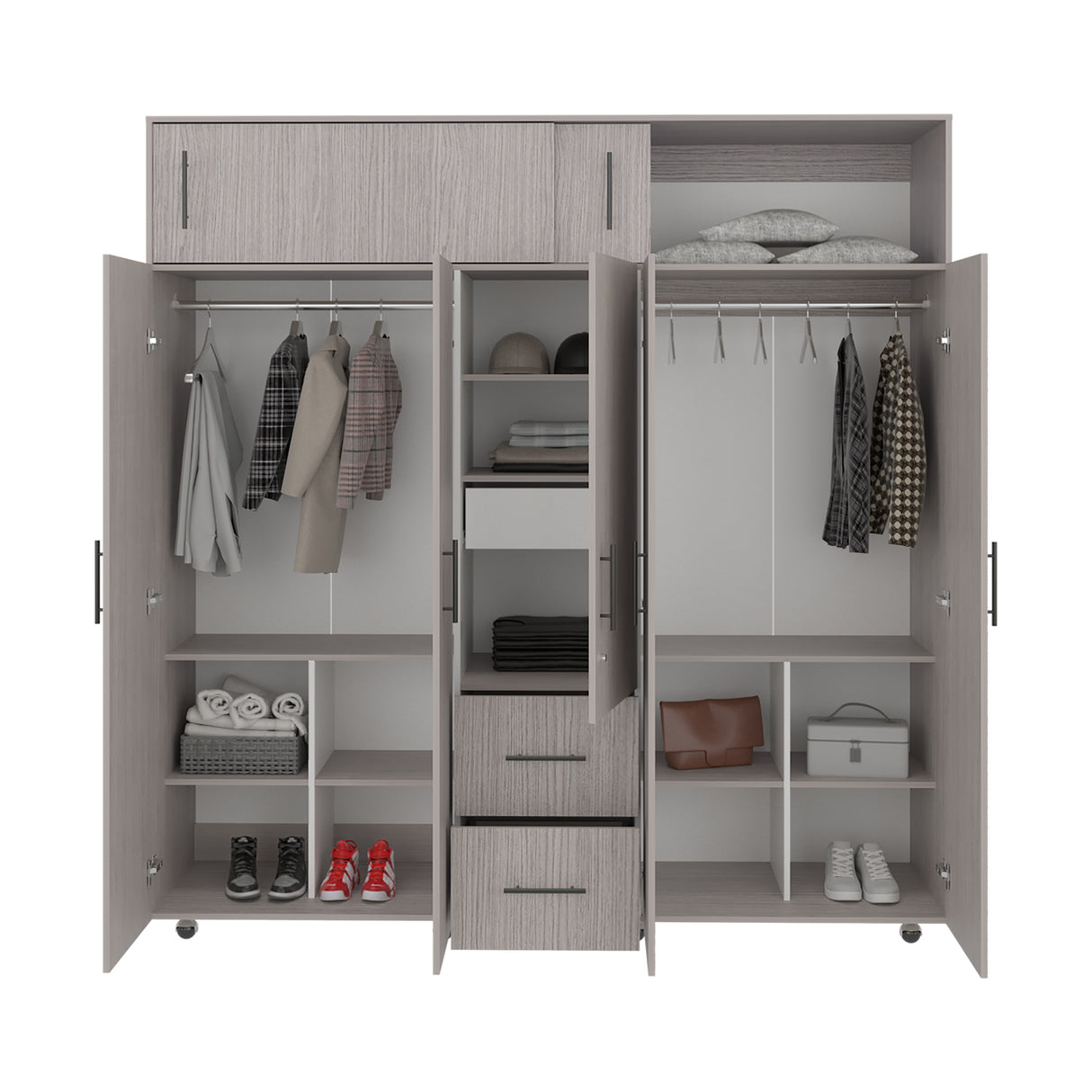 Closet Montevideo Positano y Blanco 200.1x206cm con 3 Cajones con 4 Entrepaños - CLOSETS | Bylmo