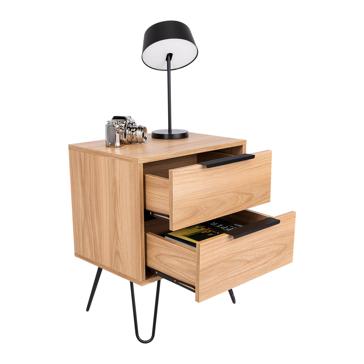 Mesa de Noche Augusta Novo Fresno 45 cm con Dos Cajones - MESAS DE NOCHE | Bylmo