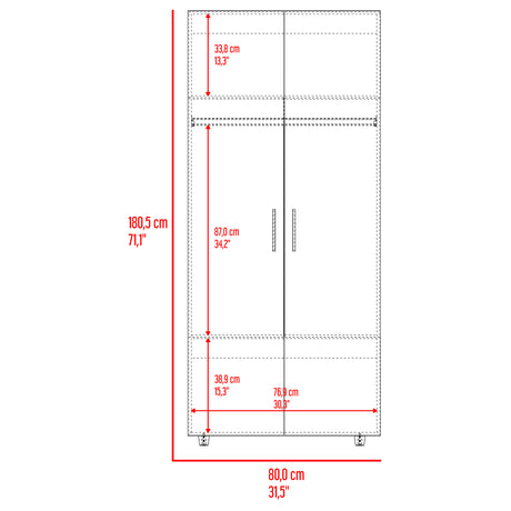 Closet Hogar Avellana y Blanco 80x180.5cm con Dos Puertas - CLOSETS | Bylmo