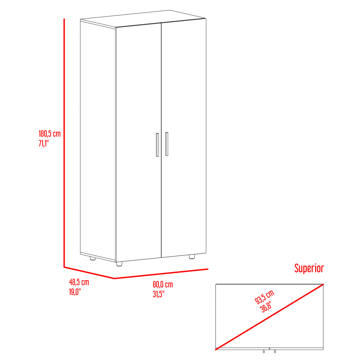 Closet Hogar Avellana y Blanco 80x180.5cm con Dos Puertas - CLOSETS | Bylmo