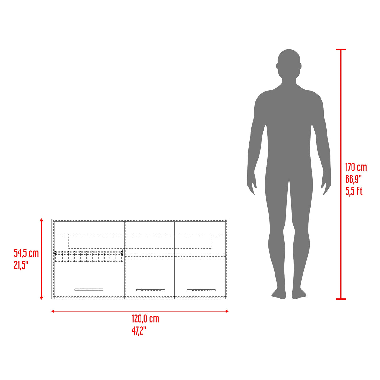 Mueble Superior de Cocina Orion Fresno 120x54.5cm con Tres Puertas y con Locero - MUEBLES SUPERIORES DE COCINA | Bylmo