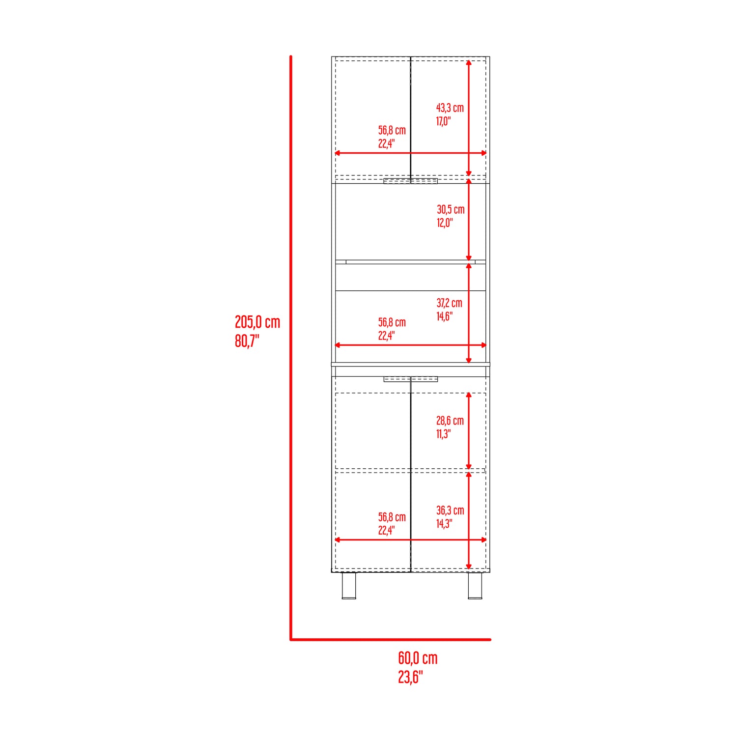 Módulo Microondas Fendi Cartagena 60x205cm sin Cajones y con Cuatro Puertas - ALACENAS Y MUEBLES MICROONDAS | Bylmo