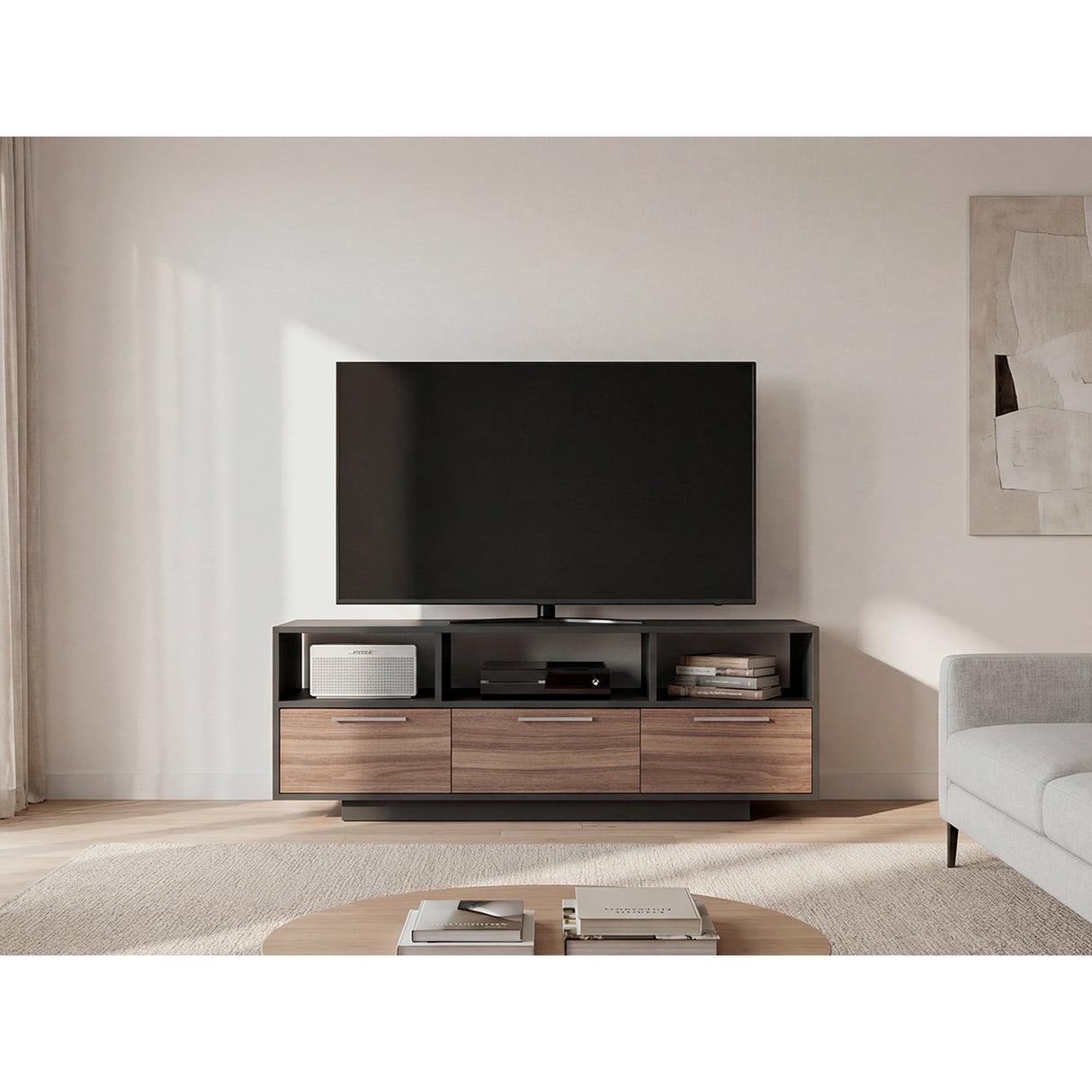 Rack de TV Wema Wengue Y Avellana 130x49cm Para TV Hasta 58 Pulgadas con Tres Cajones - MUEBLES DE TV | Bylmo