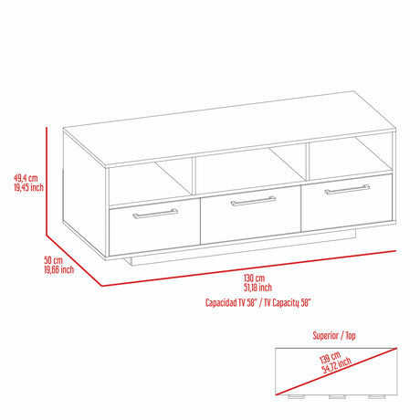 Rack de TV Wema Wengue Y Avellana 130x49cm Para TV Hasta 58 Pulgadas con Tres Cajones - MUEBLES DE TV | Bylmo