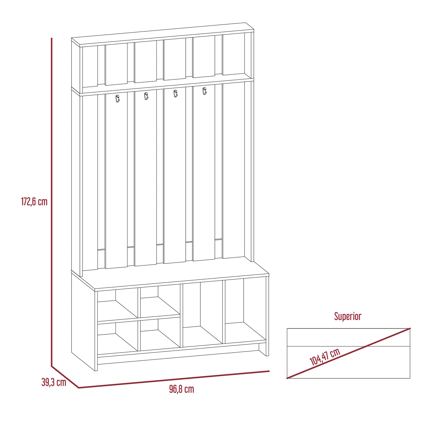 Mueble Recibidor Beijing Cartagena 97 cm con Entrepaño, Zapatero y Perchero para Ropa - BIFES Y ARRIMOS | Bylmo