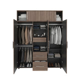 Closet Bigaf Avellana y Wengue 160x204cm Con Tres Cajones y Cuatro Entrepaños - CLOSETS | Bylmo