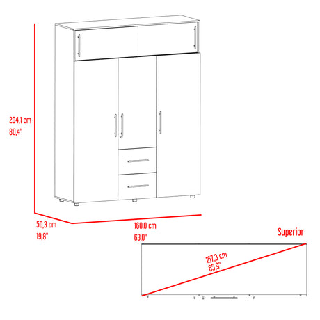 Closet Bigaf Avellana y Wengue 160x204cm Con Tres Cajones y Cuatro Entrepaños - CLOSETS | Bylmo